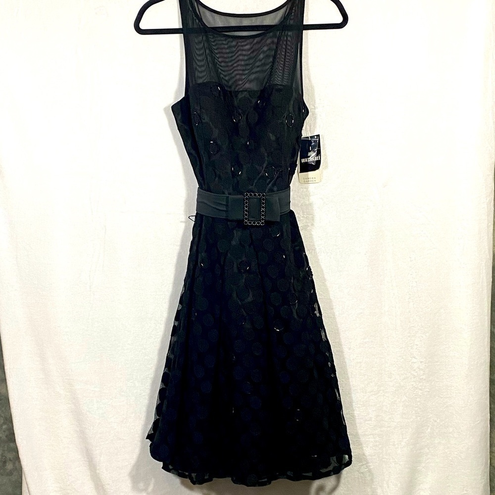 Sandra Darren black midi polka dot dress size 8